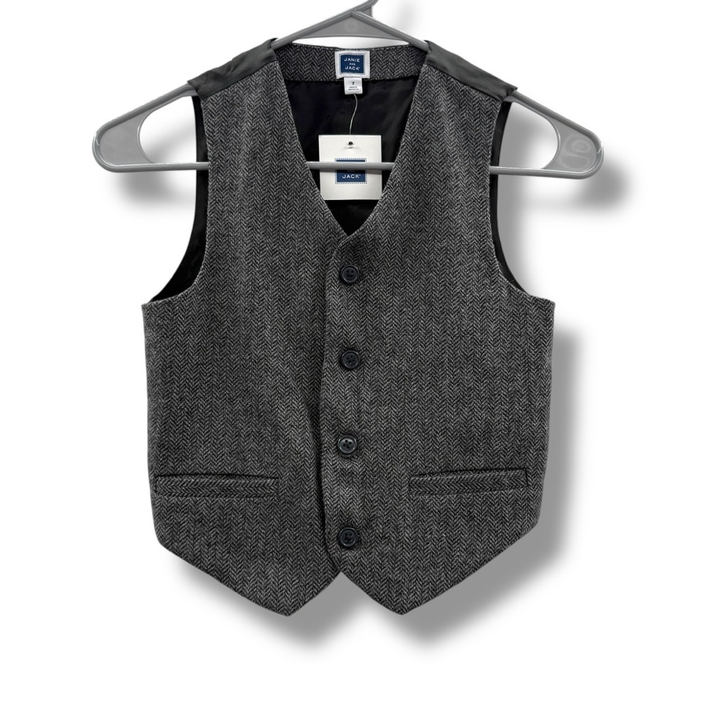 Janie and Jack NWT Houndstooth Chevron Vest Boys’ Size 7 Black White Gray Button